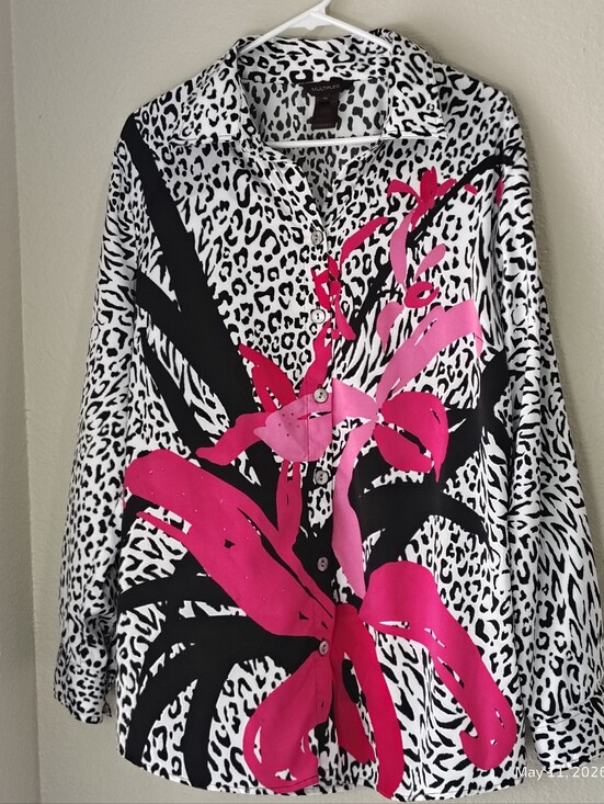 Multiples Tops - MULTIPLES WOMENS XL LEOPARD PRINT BUTTON UP LONG SLEEVE FLORAL ABSTRACT GRAIL